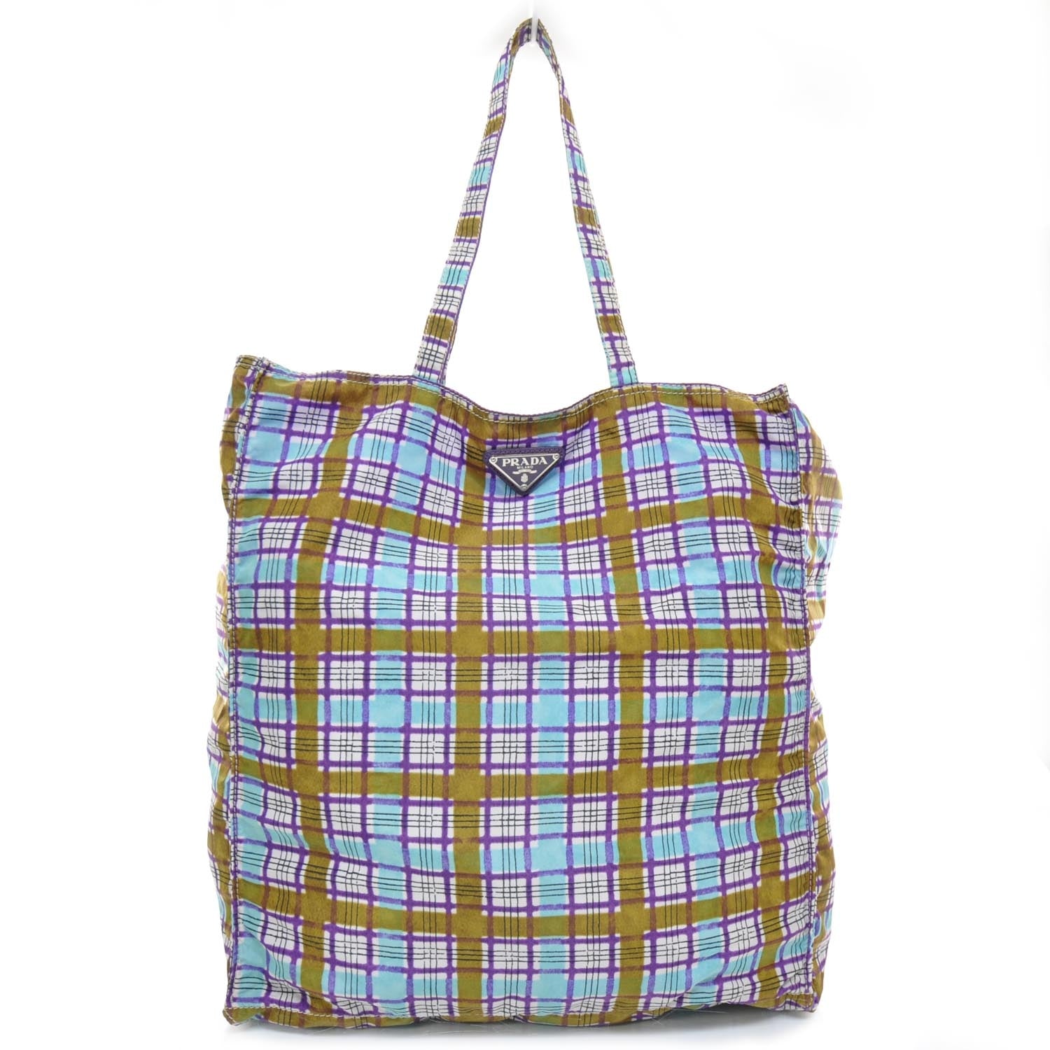 Prada Tessuto Nylon Plaid Shopping Tote w Cosmetic Pouch 1 of 10
