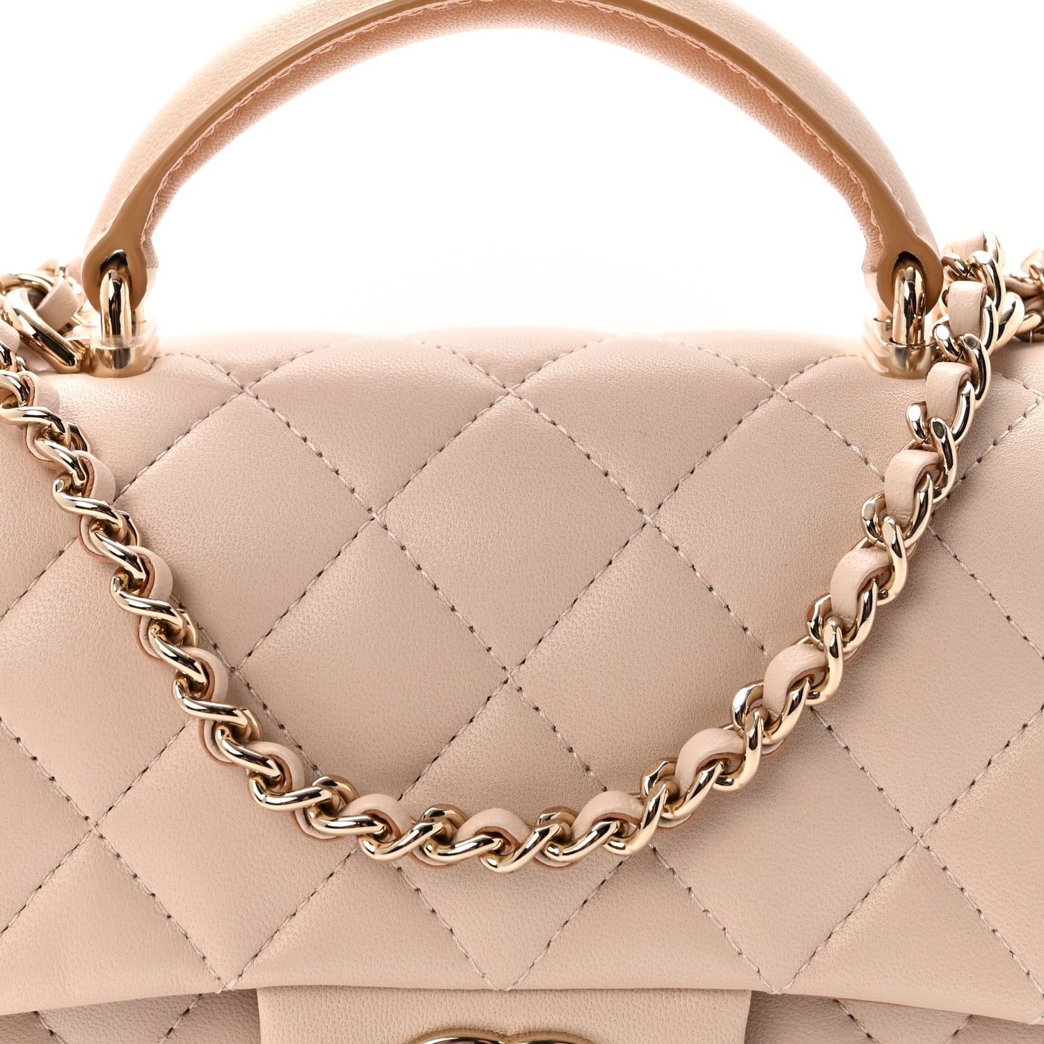 Chanel Lambskin Quilted Bi-Color Mini Top Handle Rectangular Flap Ecru Dark Beige 8 of 11