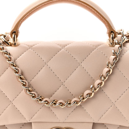 Chanel Lambskin Quilted Bi-Color Mini Top Handle Rectangular Flap Ecru Dark Beige 8 of 11