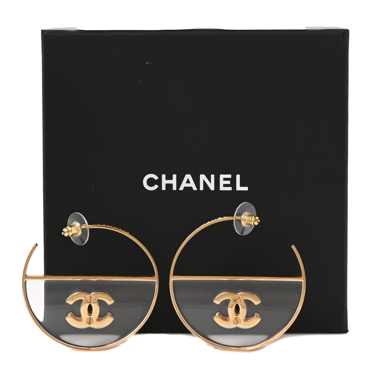 Metal Transparent Resin CC Hoop Earrings Gold