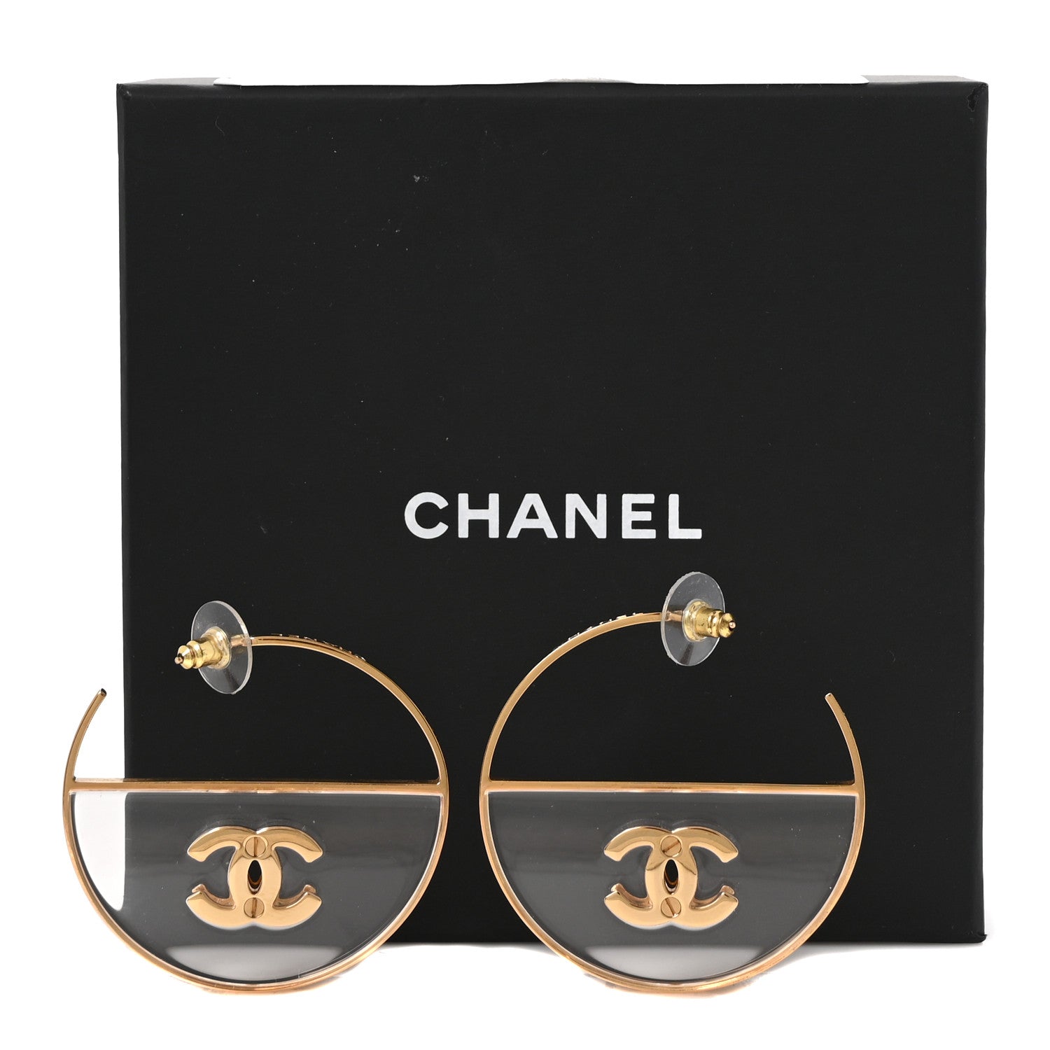 Chanel Metal Transparent Resin CC Hoop Earrings Gold 5 of 5