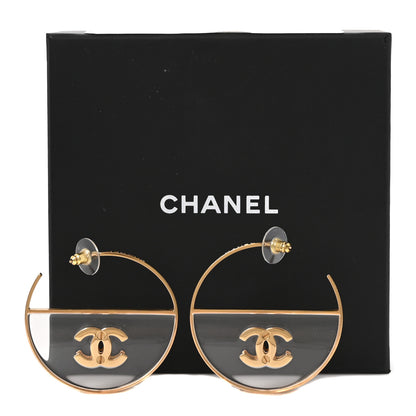 Chanel Metal Transparent Resin CC Hoop Earrings Gold 5 of 5