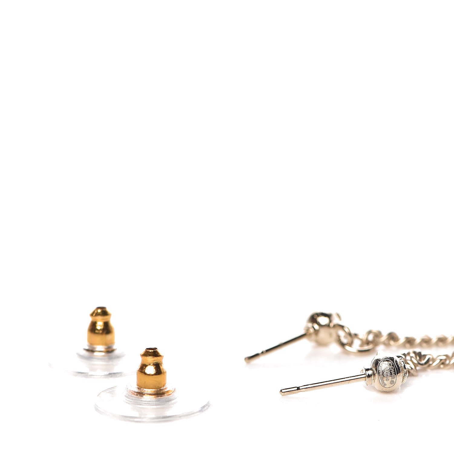 Chanel Crystal CC Drop Earrings Pink Grey Gold 3 of 4