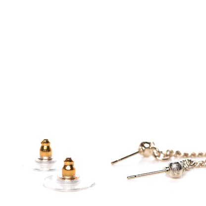 Chanel Crystal CC Drop Earrings Pink Grey Gold 3 of 4