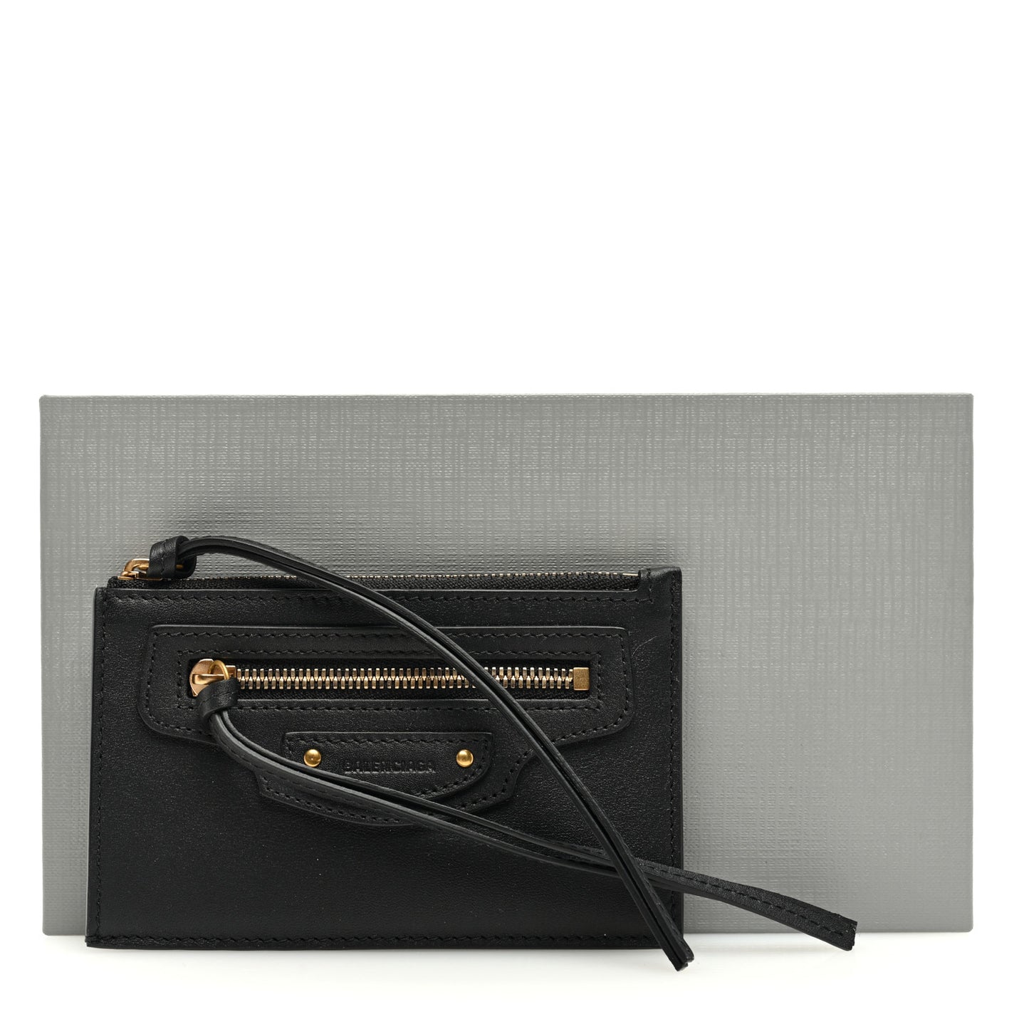 Grained Calfskin Neo Classic Brass Hardware Long Coin Case Card Holder Black