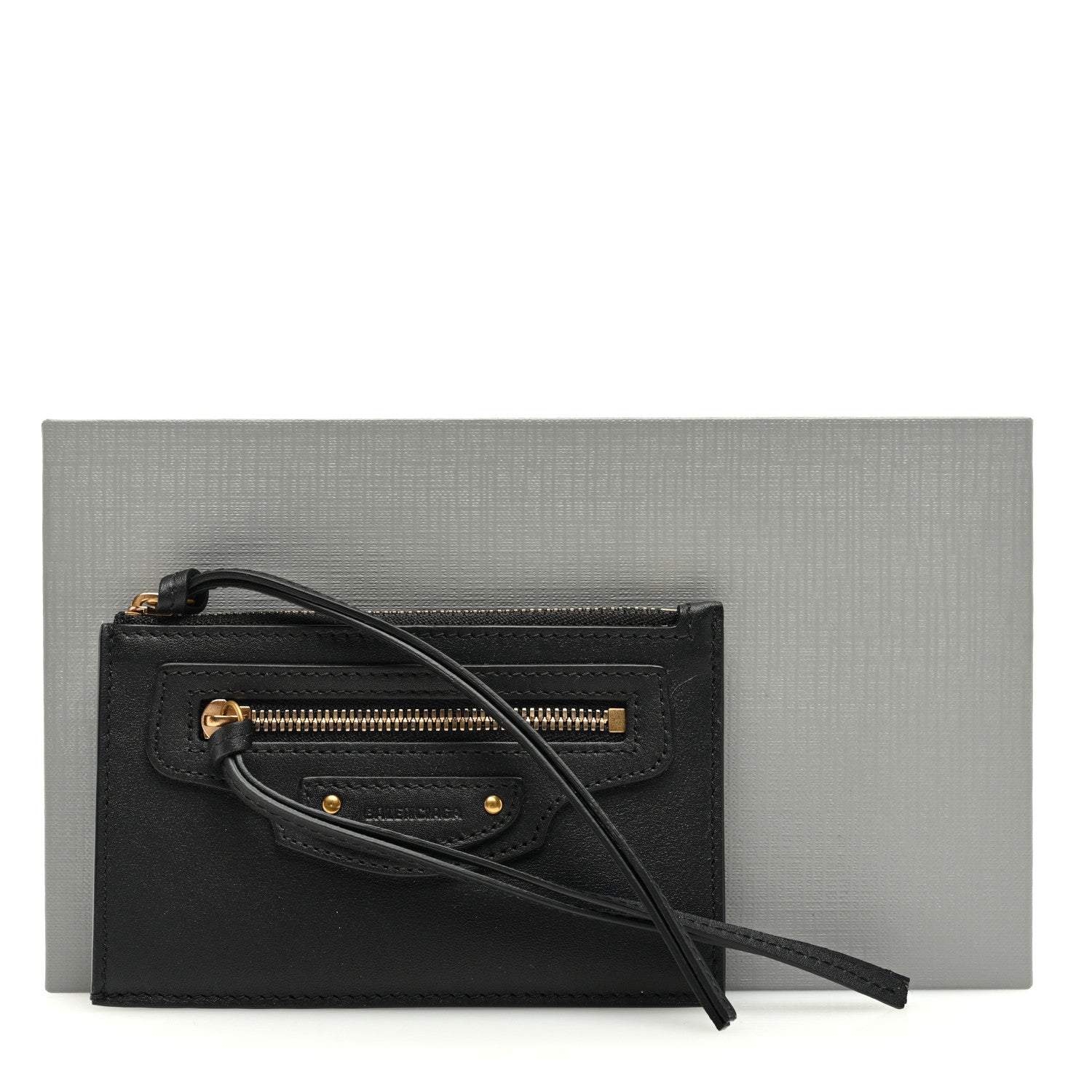 Balenciaga Grained Calfskin Neo Classic Brass Hardware Long Coin Case Card Holder Black 7 of 7