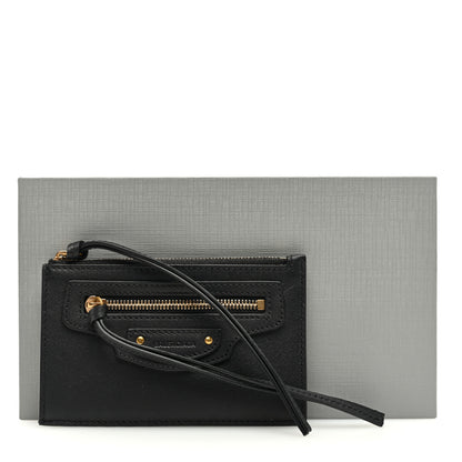 Balenciaga Grained Calfskin Neo Classic Brass Hardware Long Coin Case Card Holder Black 7 of 7