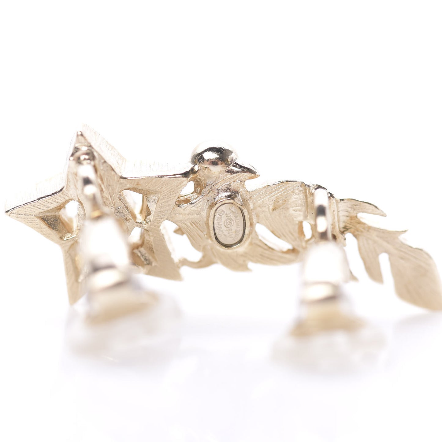 Resin Crystal Pearl Feather Star CC Clip On Earrings Gold