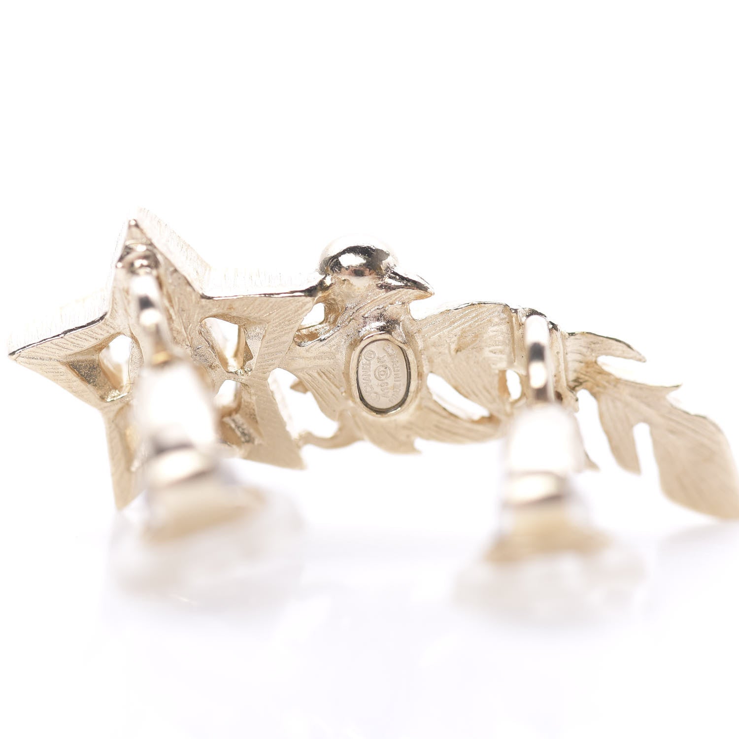 Chanel Resin Crystal Pearl Feather Star CC Clip On Earrings Gold 4 of 5