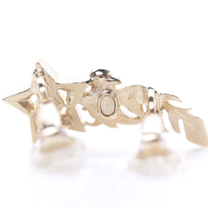 Chanel Resin Crystal Pearl Feather Star CC Clip On Earrings Gold 4 of 5