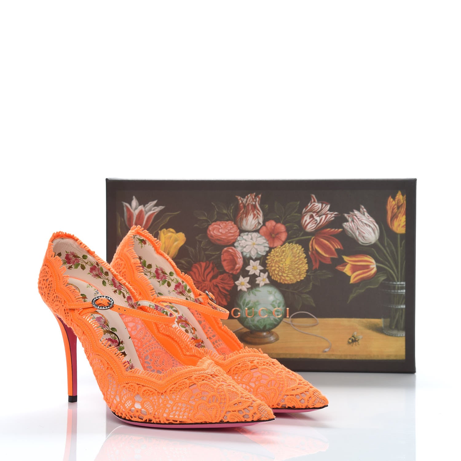 Gucci Lace Pizzo Venice Pumps 40.5 Orange Fluo 9 of 9