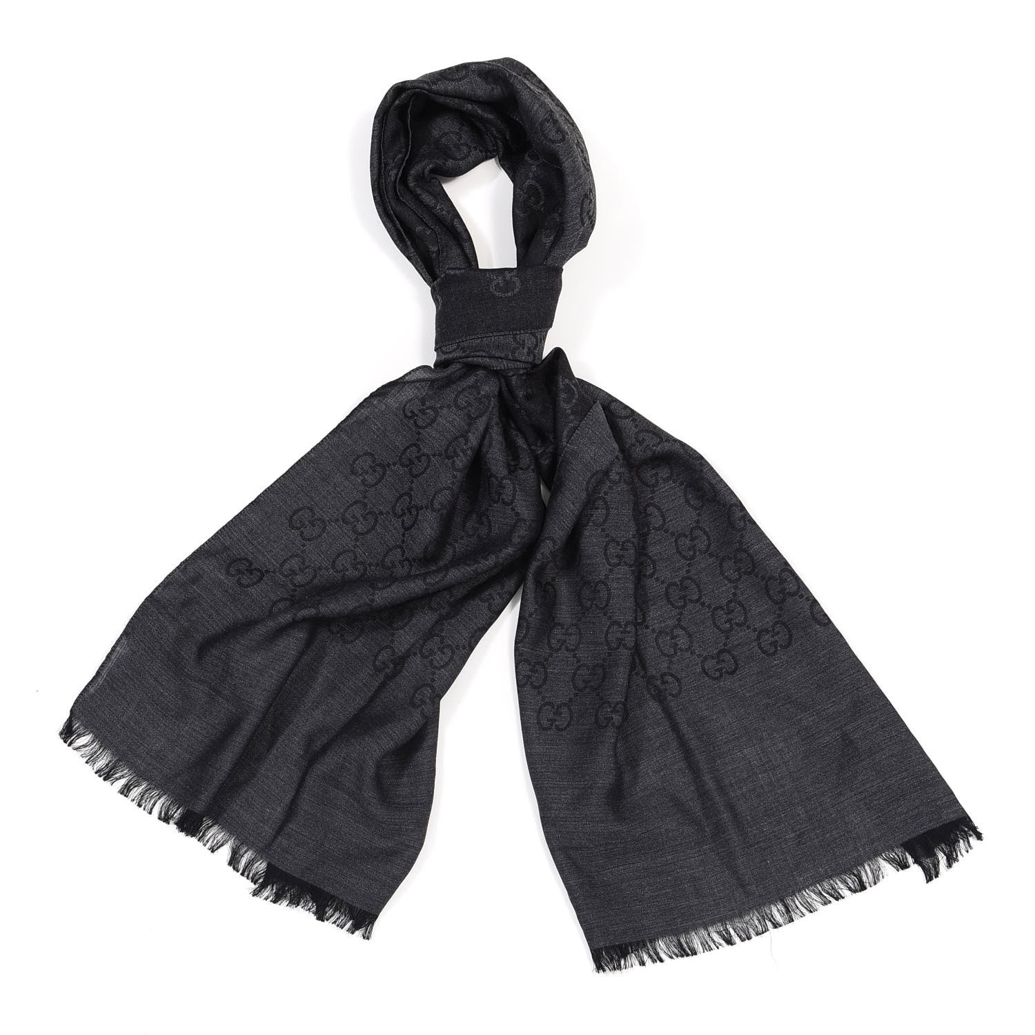 Gucci Wool Silk GG Monogram GGNat Scarf Anthracite 1 of 4