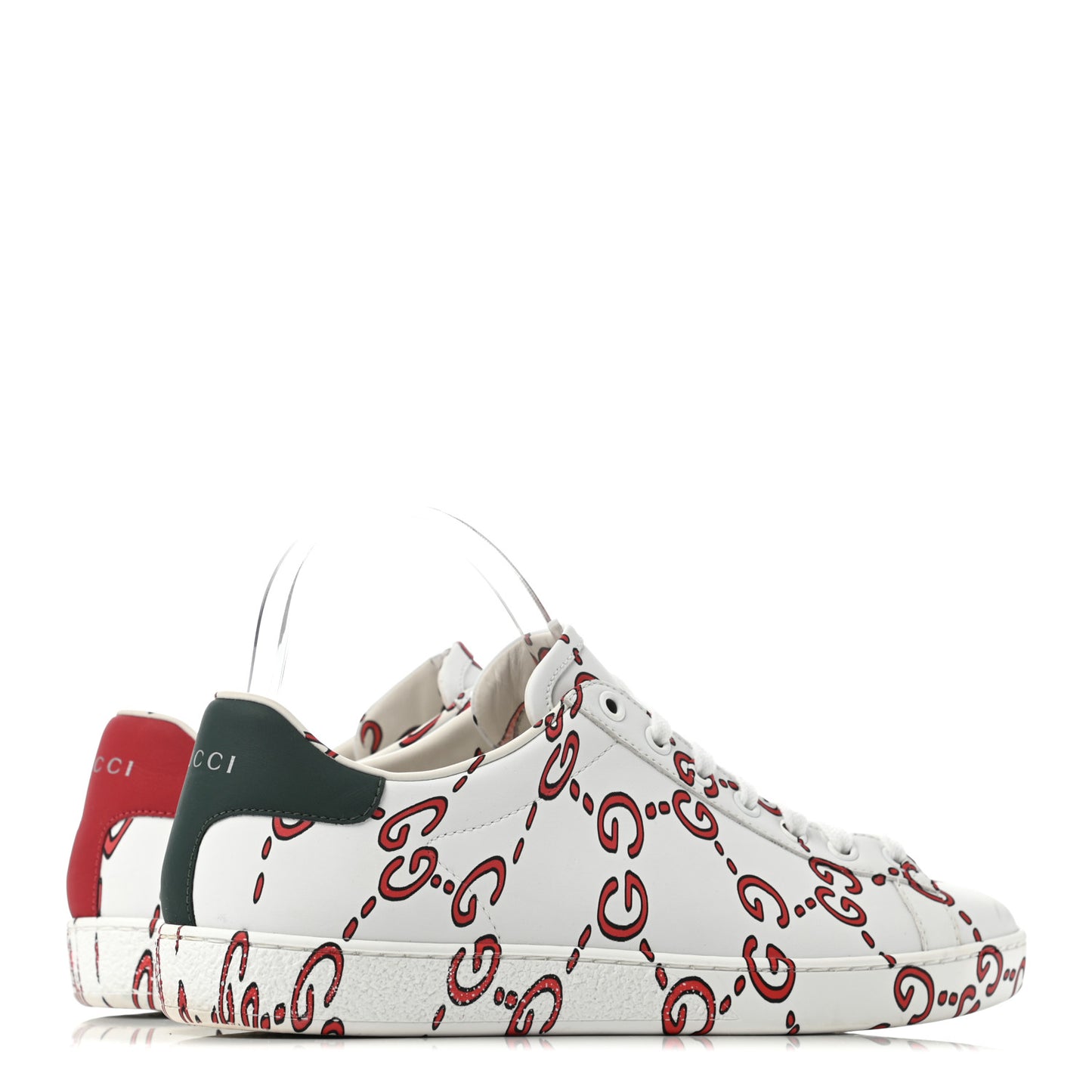 Calfskin GucciGhost Print Ace Sneakers 39 White Hibiscus Red