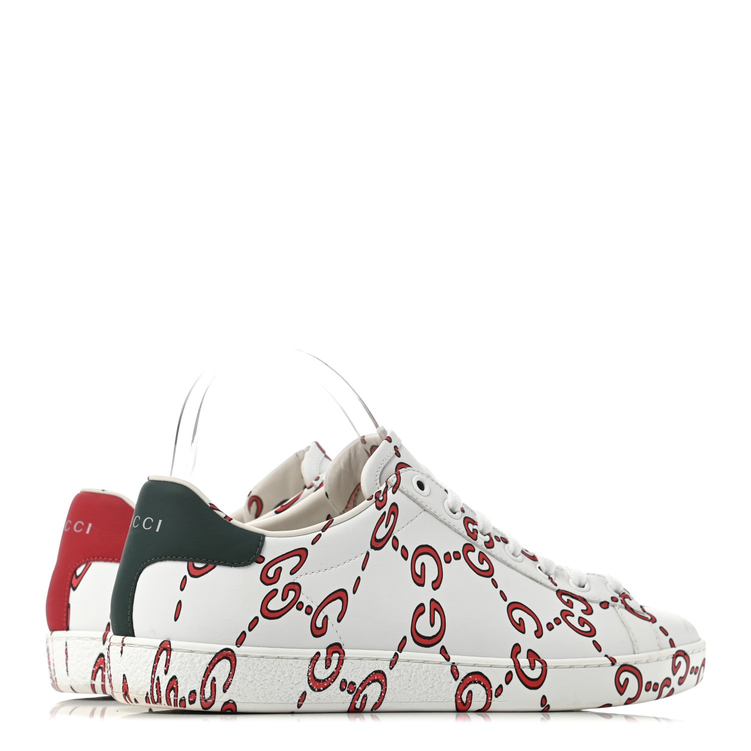 Gucci Calfskin GucciGhost Print Ace Sneakers 39 White Hibiscus Red 3 of 6