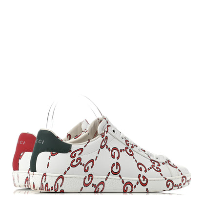 Gucci Calfskin GucciGhost Print Ace Sneakers 39 White Hibiscus Red 3 of 6