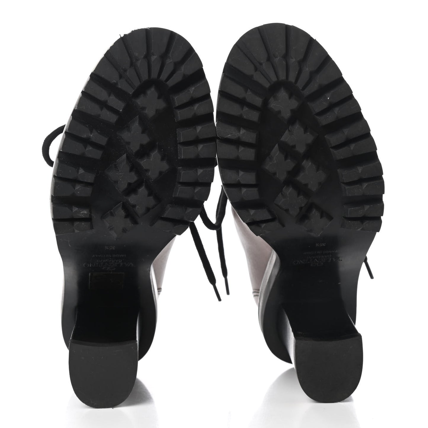 Calfskin Rockstud Lace-Up Ankle Boots 35.5 Poudre Black
