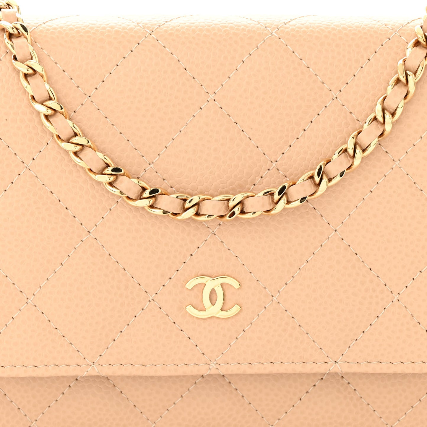 Caviar Quilted Wallet on Chain WOC Beige