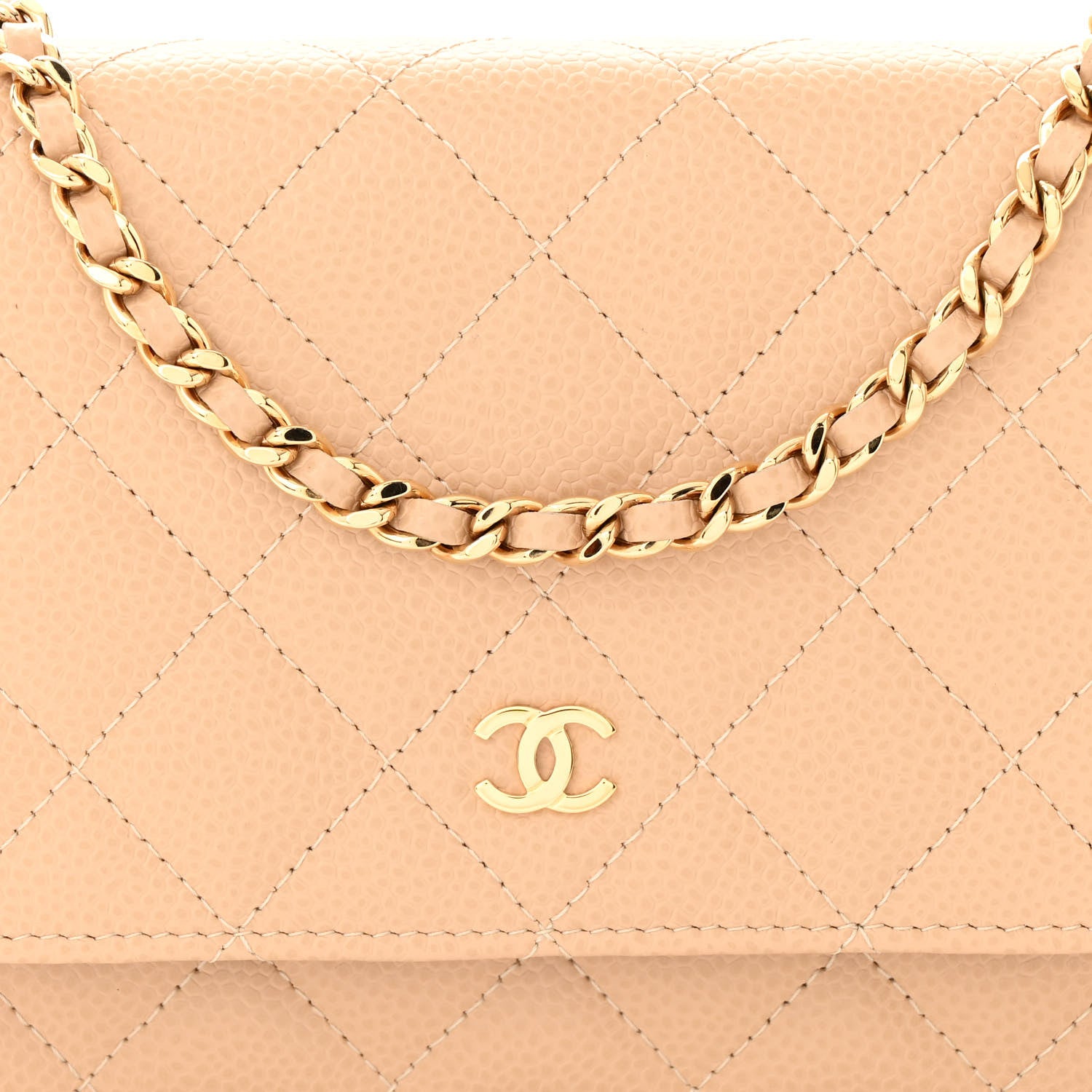 Chanel Caviar Quilted Wallet on Chain WOC Beige 9 of 12
