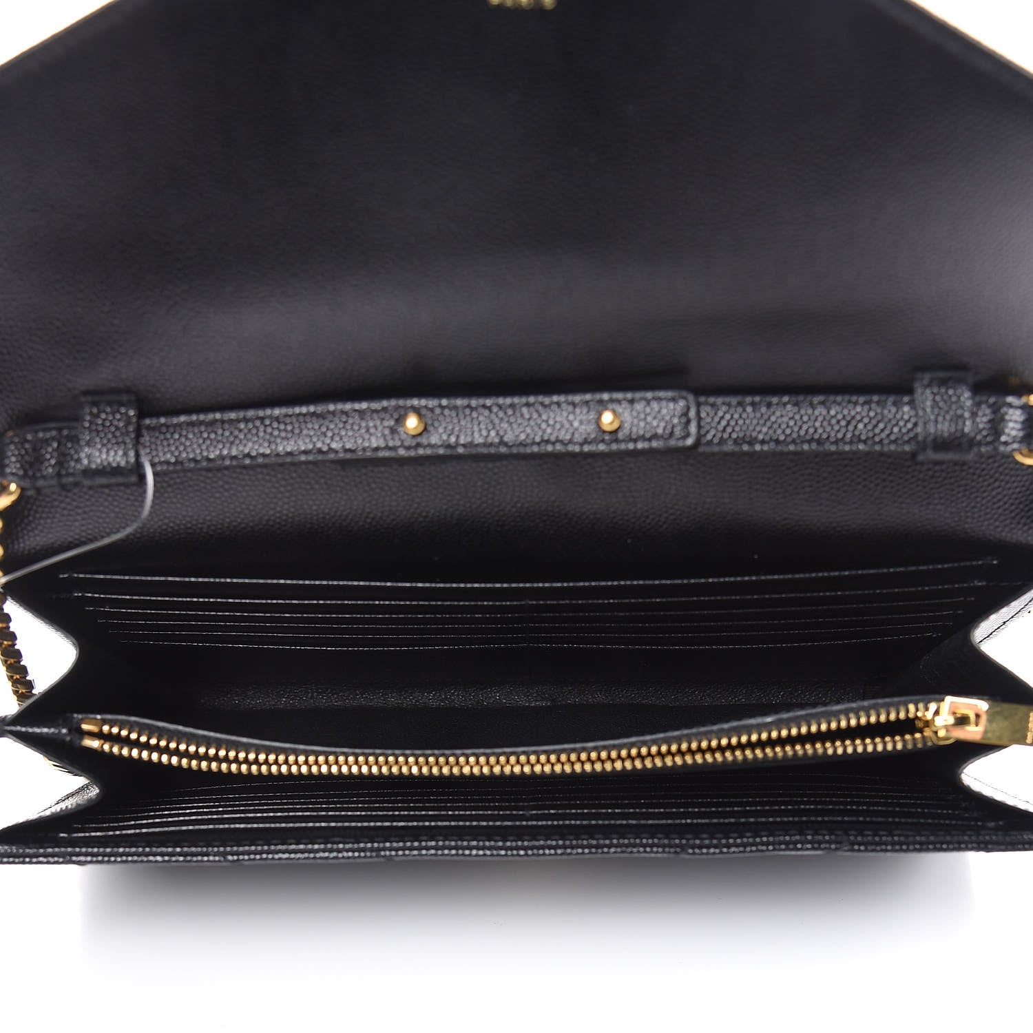 Saint Laurent Grain De Poudre Matelasse Chevron Monogram Chain Wallet Black 5 of 10