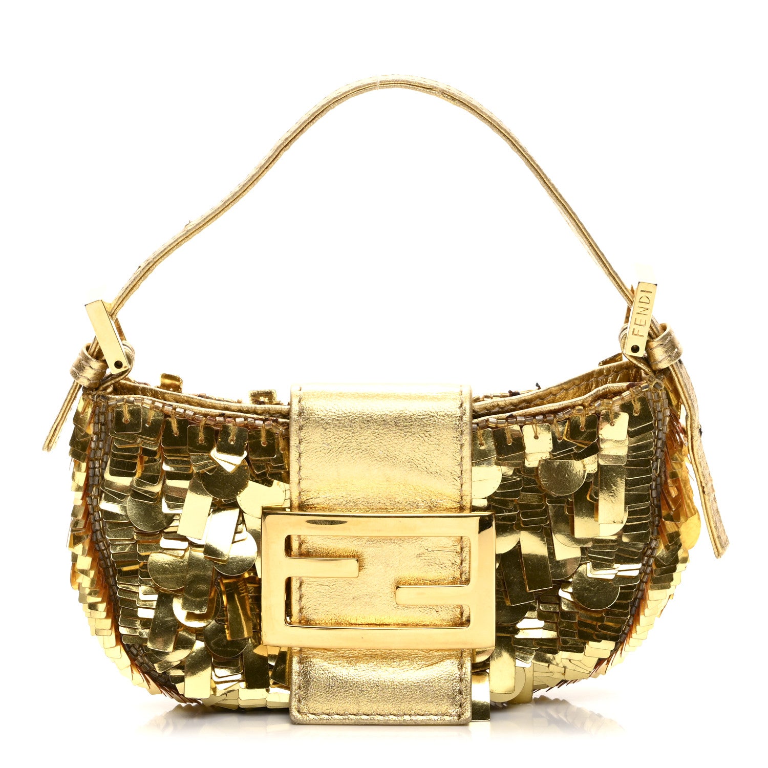 Fendi Sequin Paillettes Mini Half Moon Baguette Gold 1 of 8