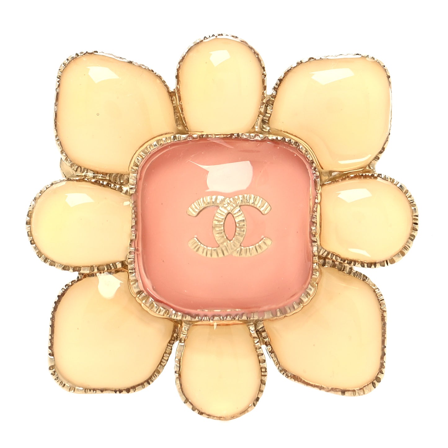 Gripoix CC Brooch Gold White Pink