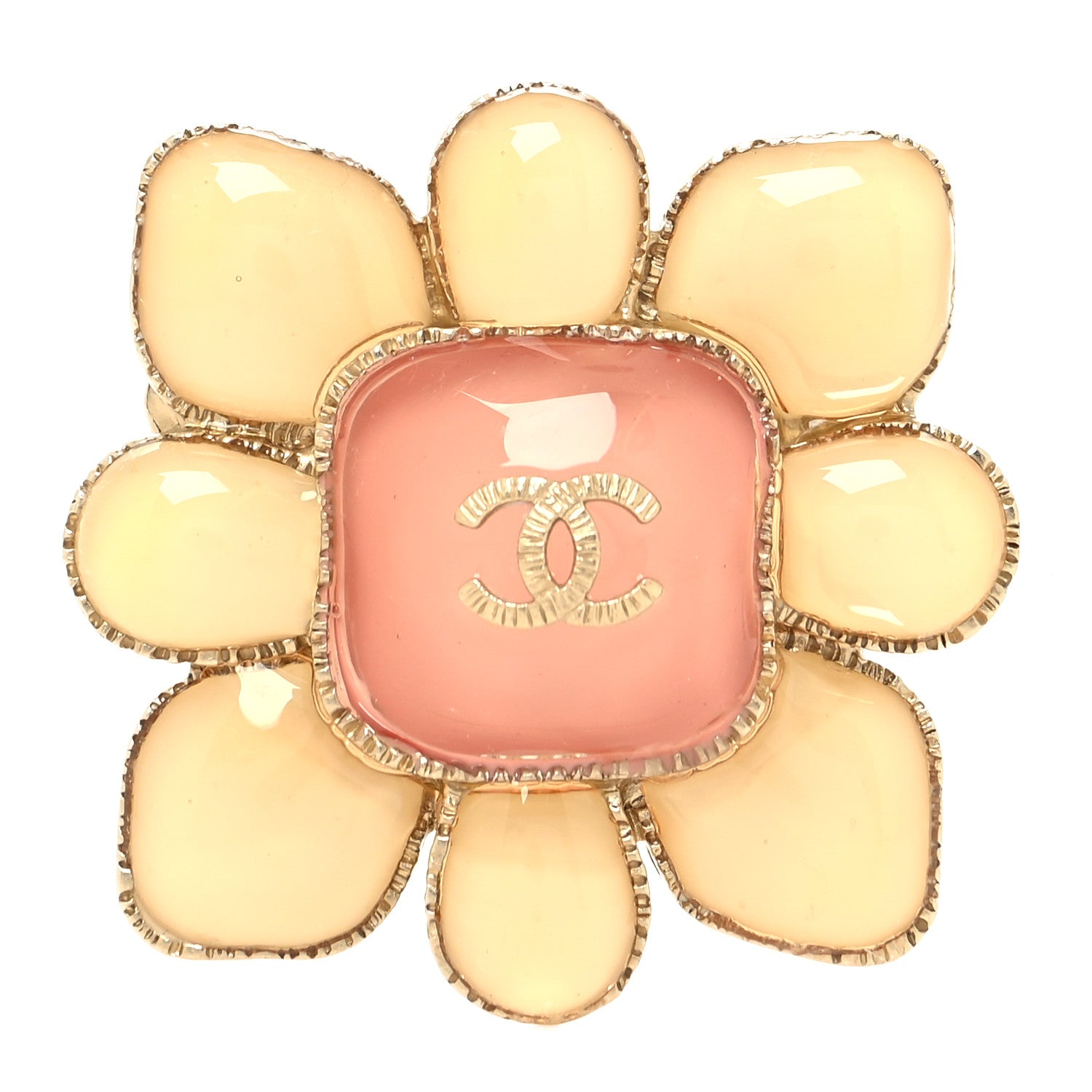 Chanel Gripoix CC Brooch Gold White Pink 1 of 3