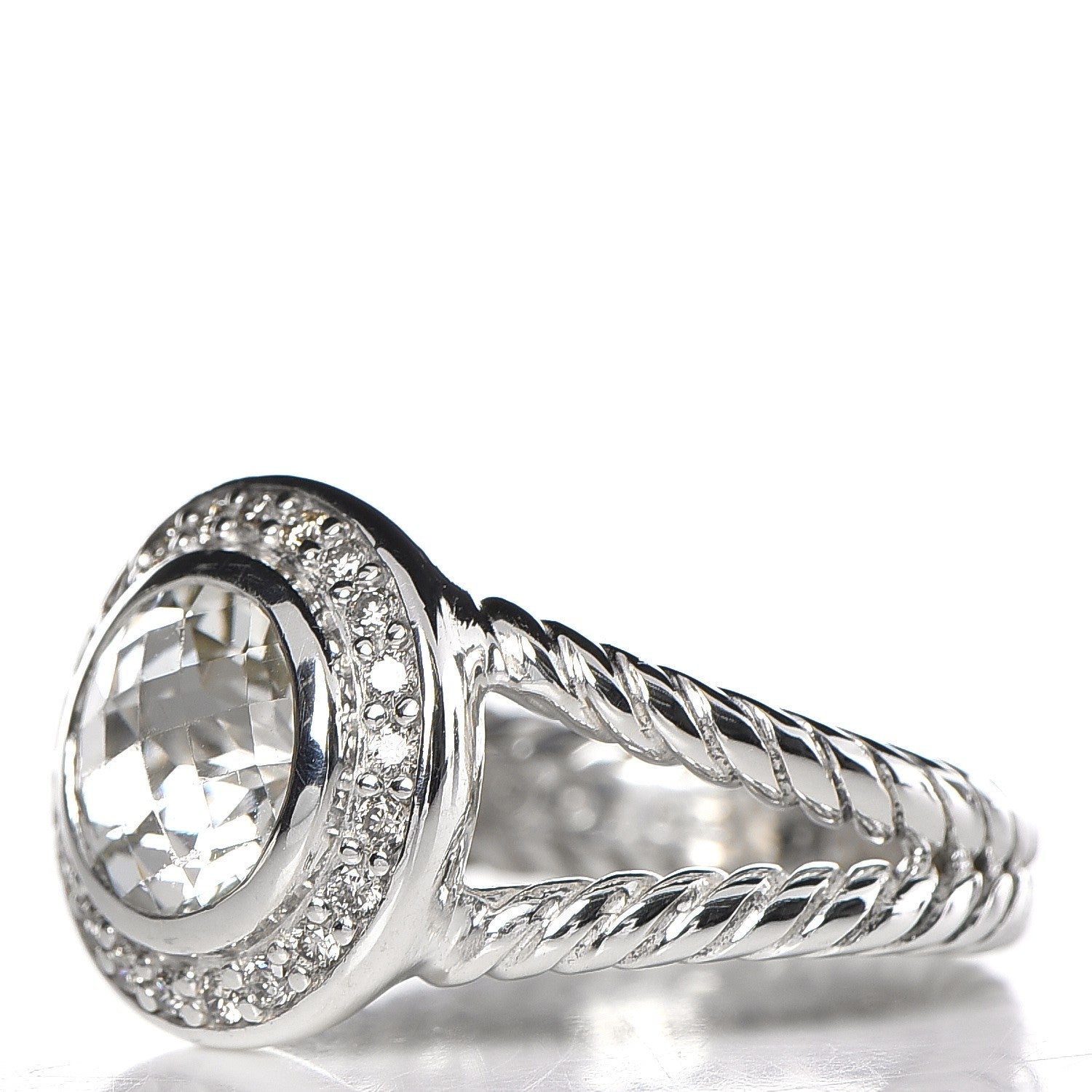 David Yurman Sterling Silver Diamond Prasiolite 8mm Petite Cerise Ring 52 6 3 of 4