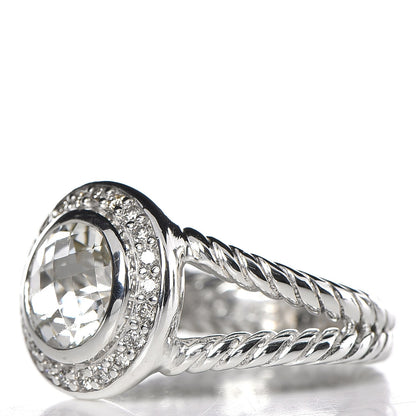 David Yurman Sterling Silver Diamond Prasiolite 8mm Petite Cerise Ring 52 6 3 of 4