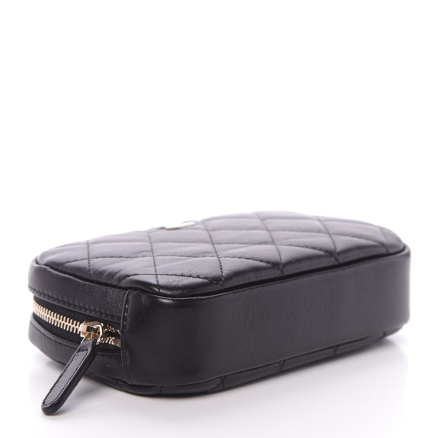 Lambskin Quilted Small Curvy Pouch Cosmetic Case Black