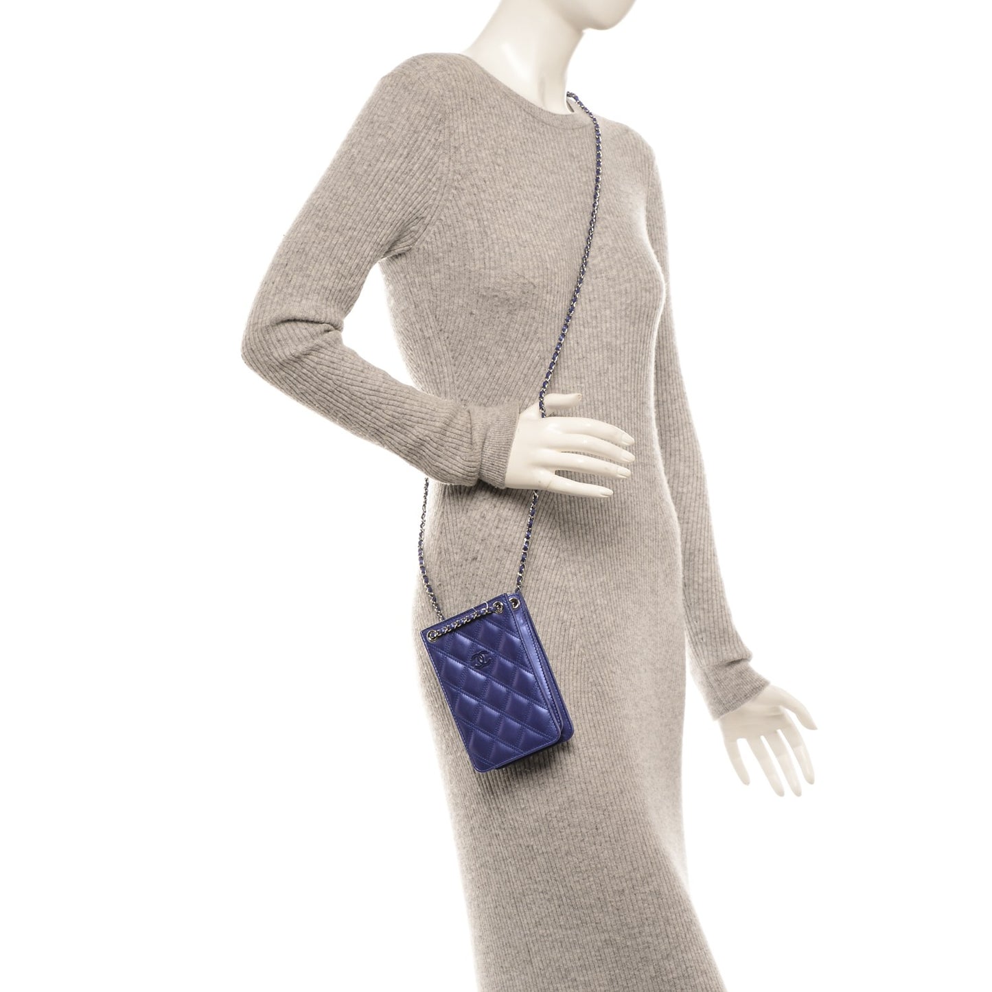 Calfskin Quilted Crossbody CC Phone Holder Dark Blue