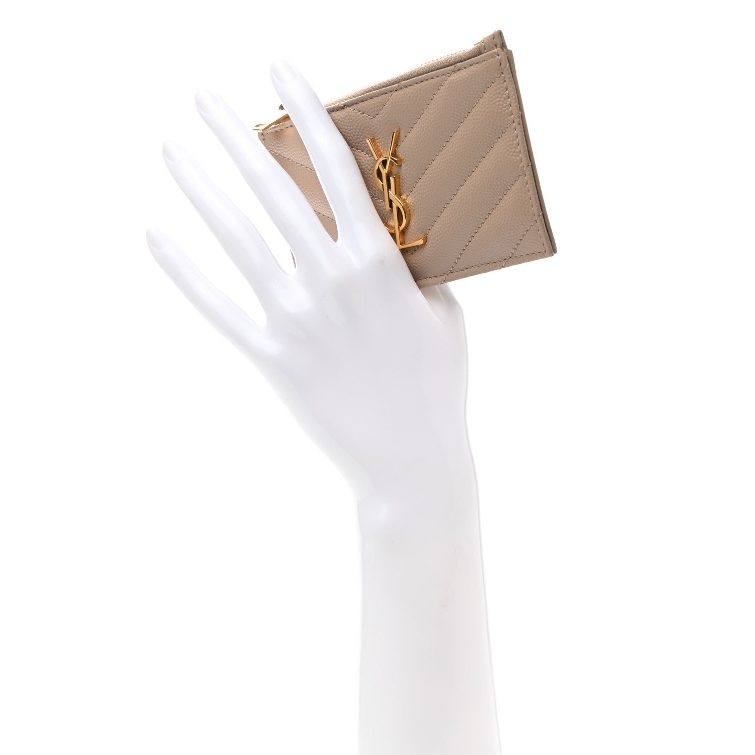 Saint Laurent Monogram Grain de Poudre 5 Fragments Zip Pouch Card Holder Dark Latte 2 of 7