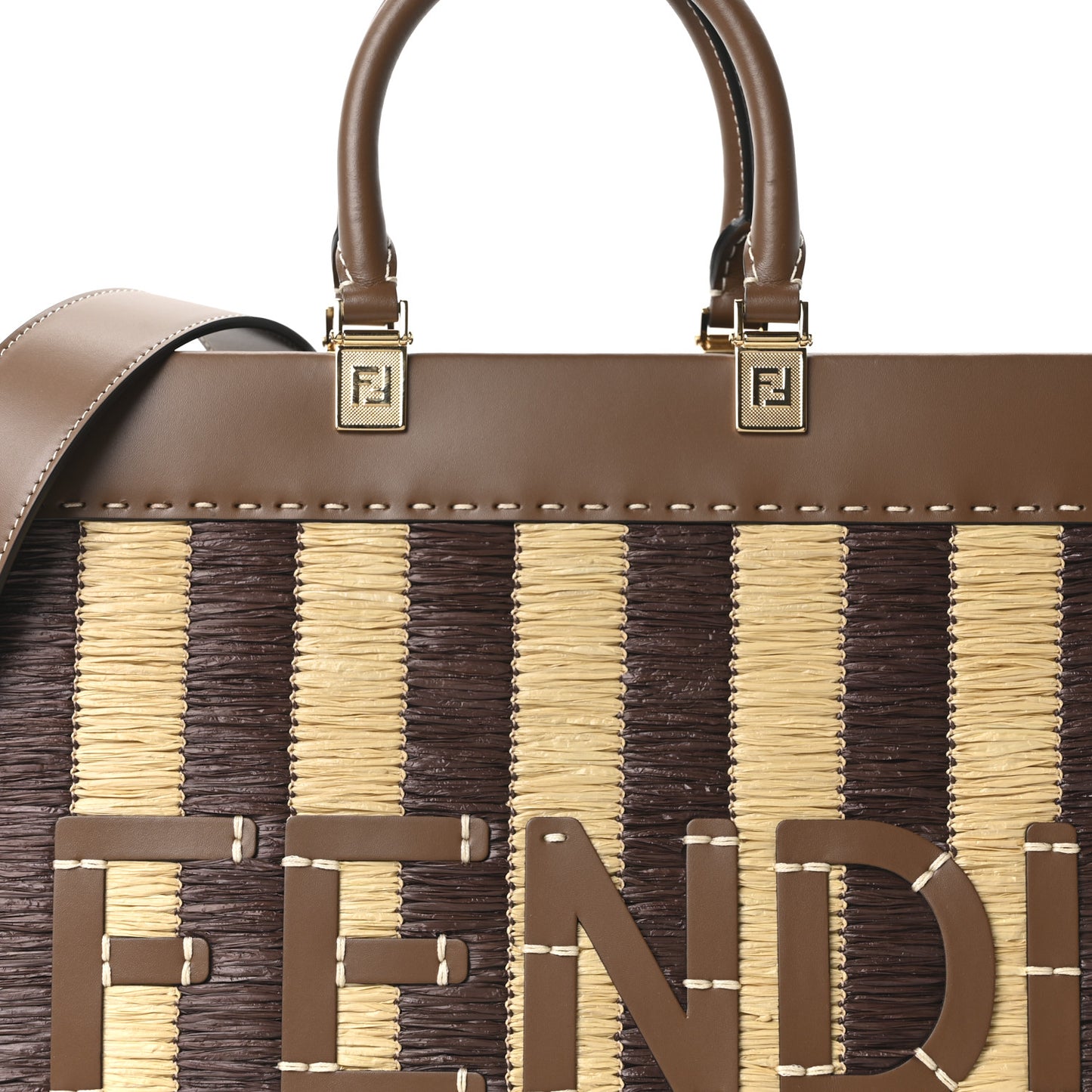 Paglia Pequin Vitello King Woven Medium Fendi Sunshine Shopper Tote Naturale Gianduia