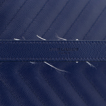 Saint Laurent Grain De Poudre Matelasse Chevron Large Monogram Satchel Navy Blue 11 of 14