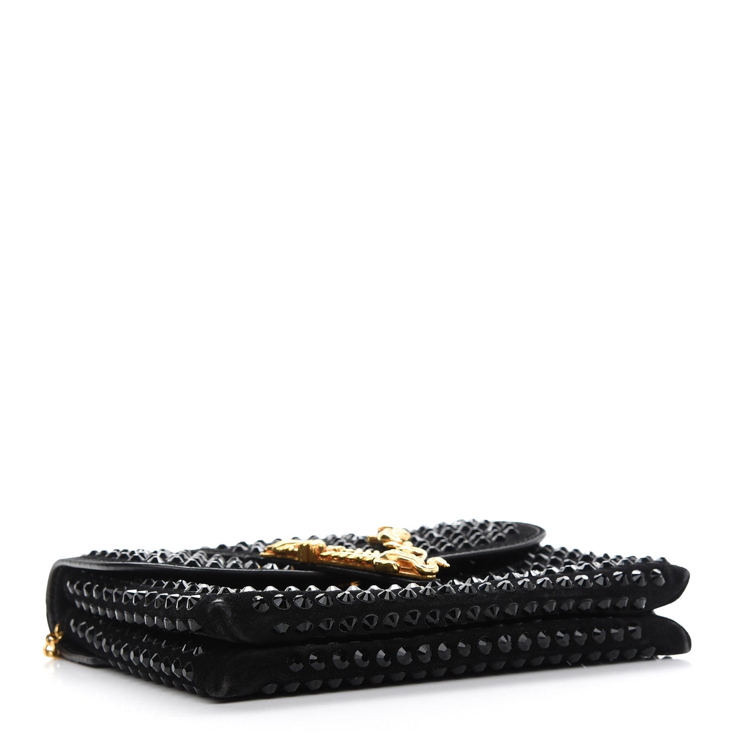 Suede Studded Virtus Chain Clutch Black