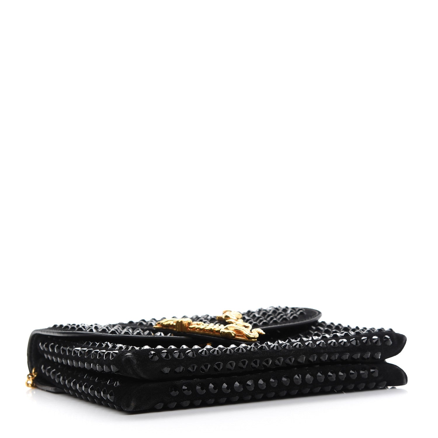 Versace Suede Studded Virtus Chain Clutch Black 4 of 9