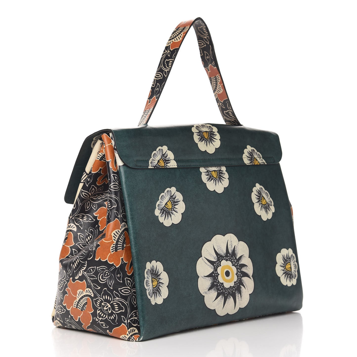Calfskin Floral Print Mime Single Handle Bag Green