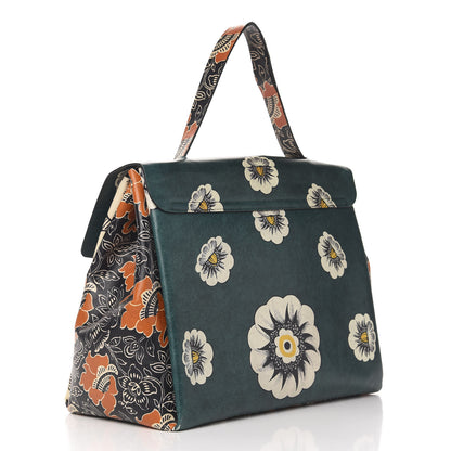 Valentino Garavani Calfskin Floral Print Mime Single Handle Bag Green 3 of 16