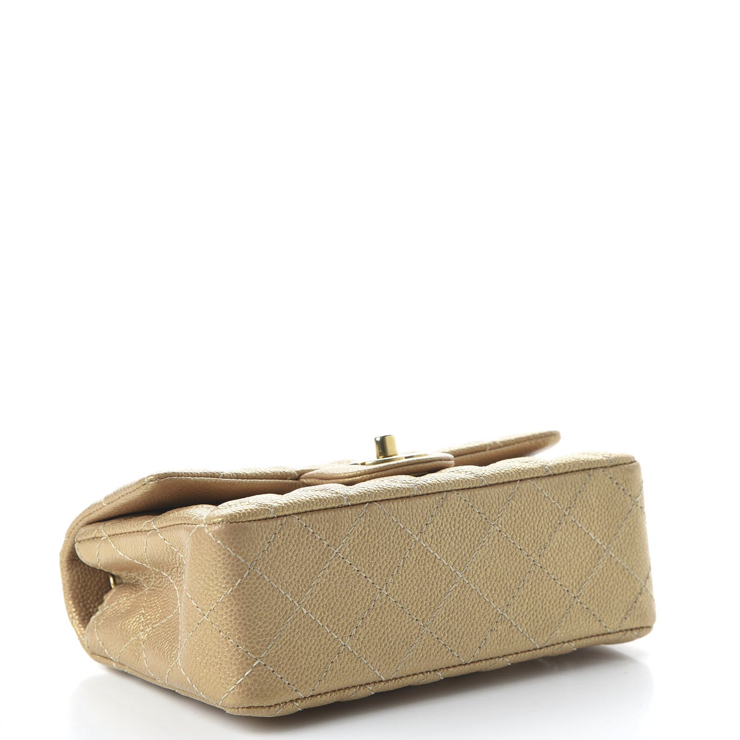 Metallic Caviar Quilted Mini Rectangular Flap Gold