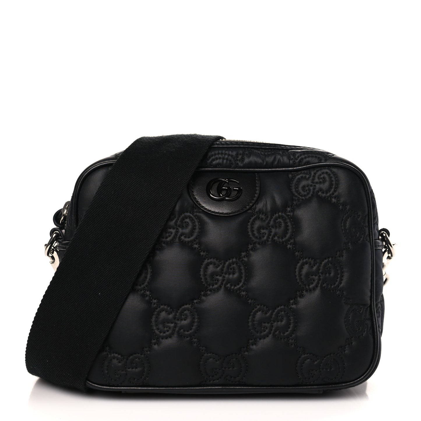 Nylon Calfskin Enamel GG Matelasse Shoulder Bag Black