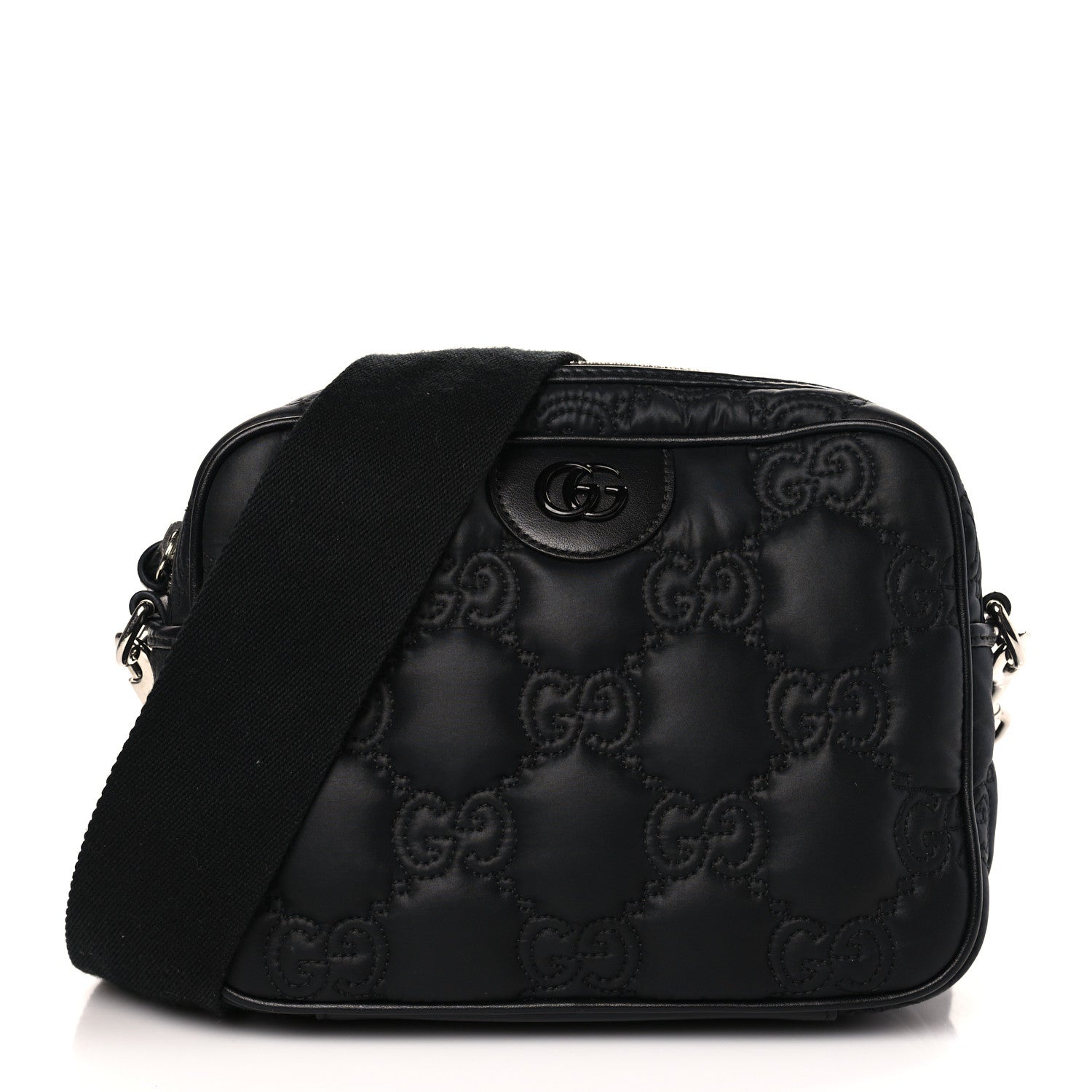 Gucci Nylon Calfskin Enamel GG Matelasse Shoulder Bag Black 1 of 9