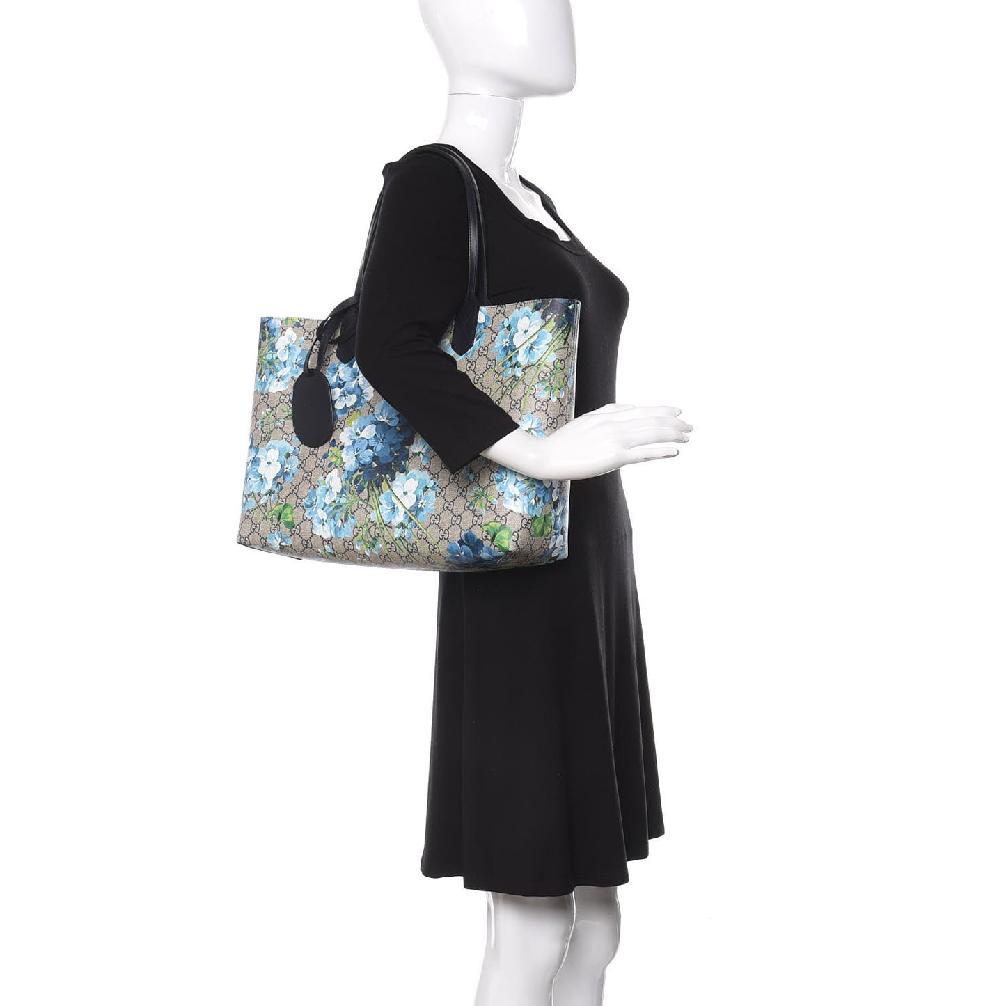 GG Supreme Monogram Blooms Medium Reversible Tote Beige Blue Navy