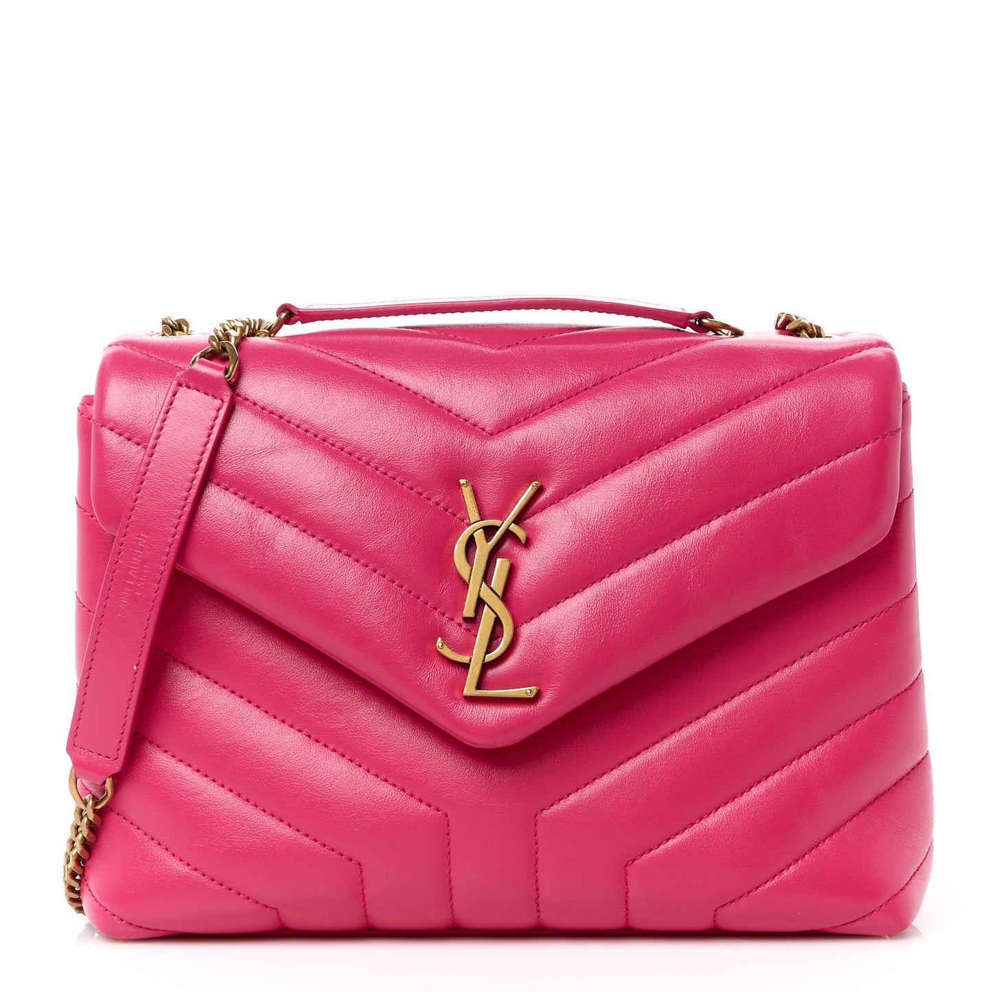 SAINT LAURENT Calfskin Y Quilted Monogram Small Loulou Chain Satchel Fresh Fuchsia