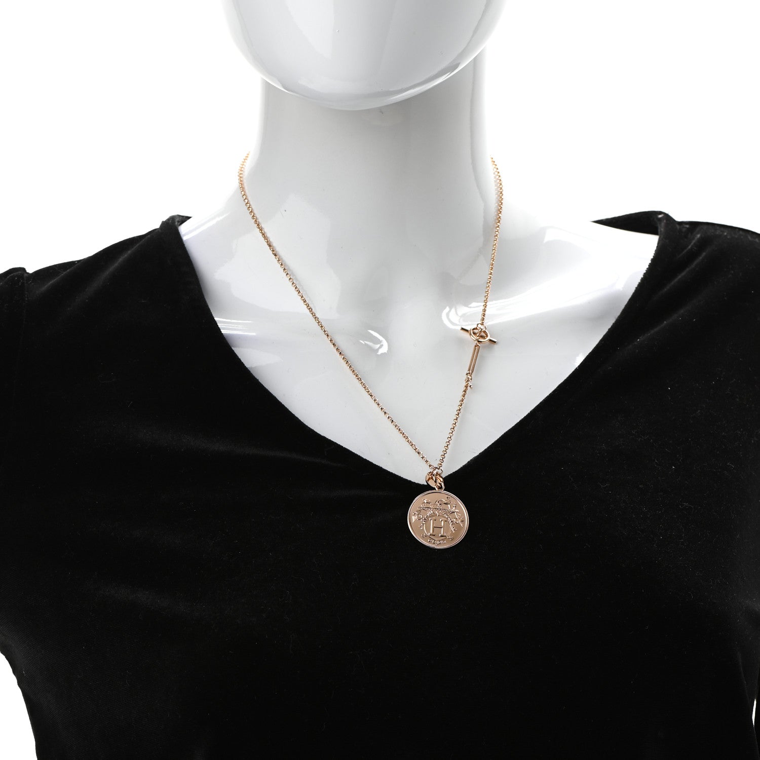 Hermes 18K Rose Gold Diamond MM Ex-Libris Pendant Necklace 2 of 7