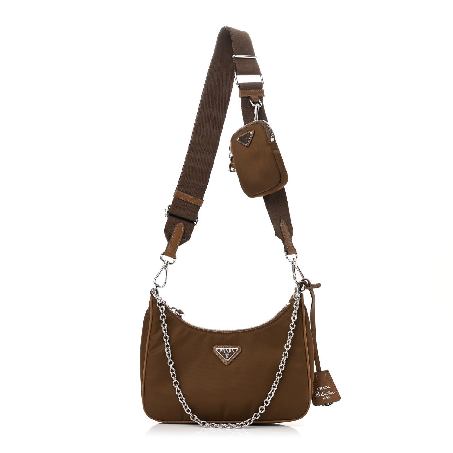 Prada Tessuto Nylon Saffiano Re-Edition 2005 Shoulder Bag Cacao 1 of 10