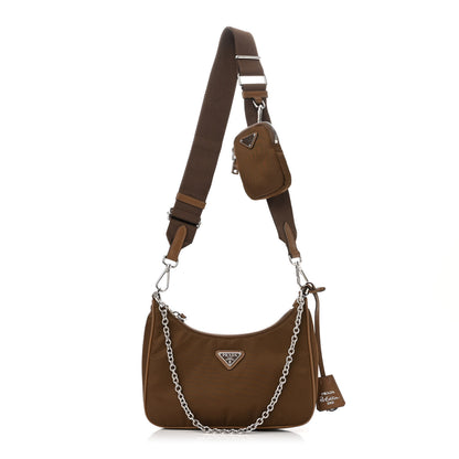 Prada Tessuto Nylon Saffiano Re-Edition 2005 Shoulder Bag Cacao 1 of 10