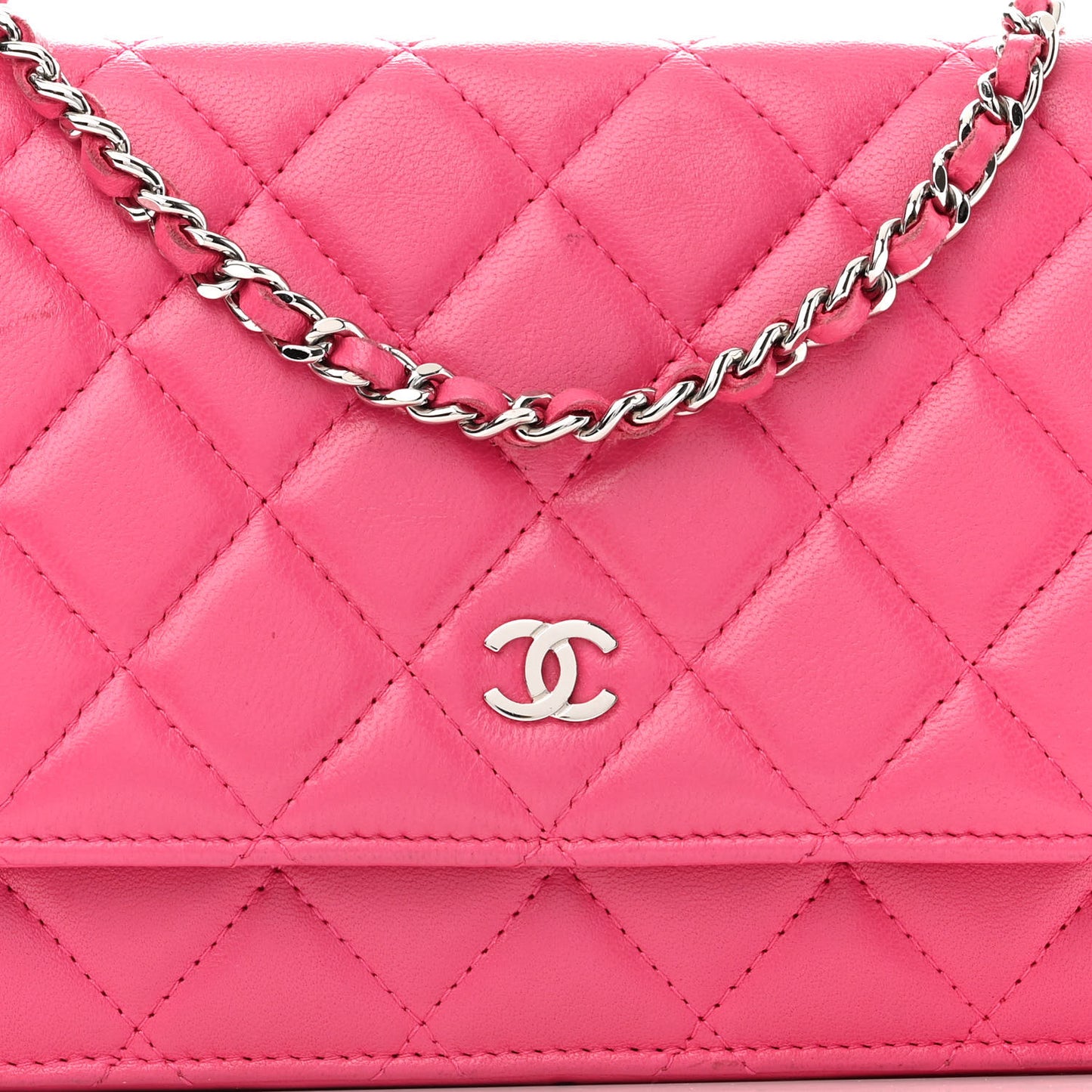 Lambskin Quilted Wallet On Chain WOC Dark Pink
