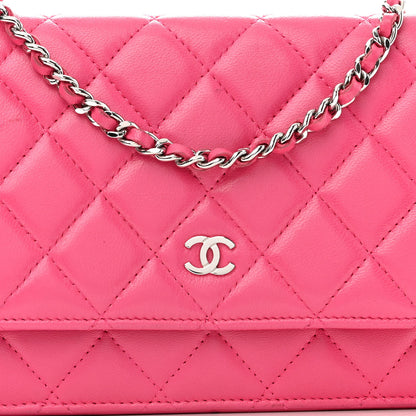 Chanel Lambskin Quilted Wallet On Chain WOC Dark Pink 9 of 21