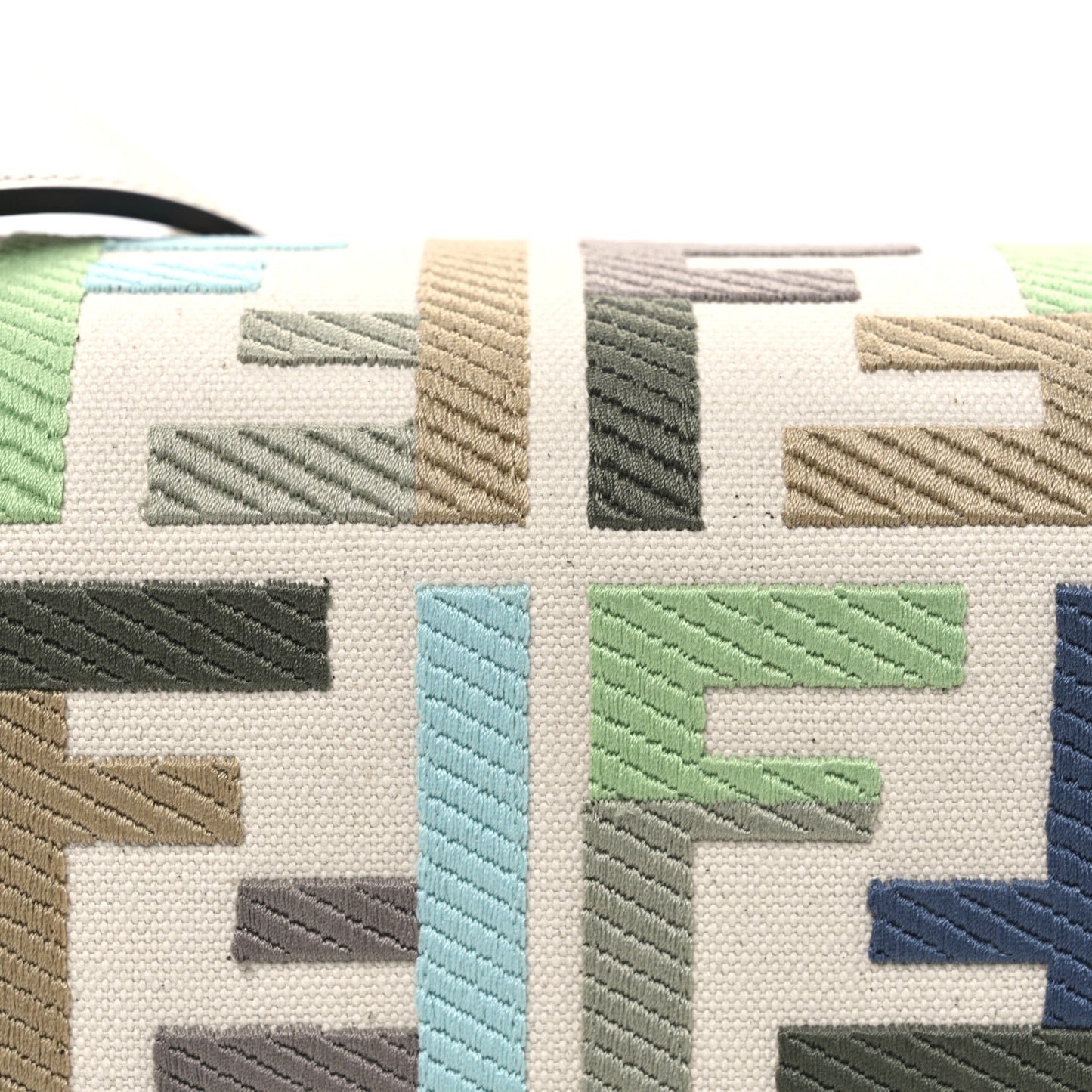 Canvas Vitello Seta FF Multicolor Embroidered Baguette Grezzo Multicolor Latte