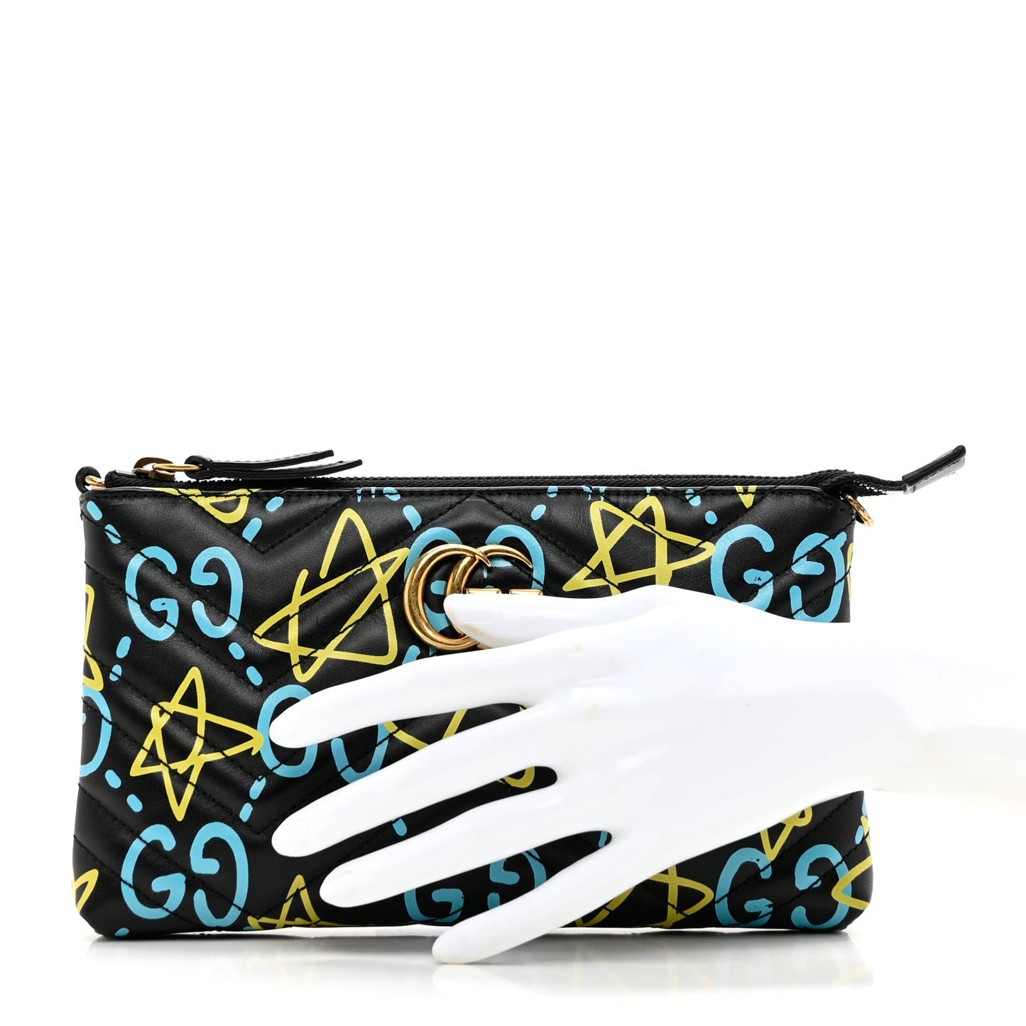 Calfskin Matelasse Printed Mini GucciGhost GG Marmont Chain Bag Black New Acquamarine