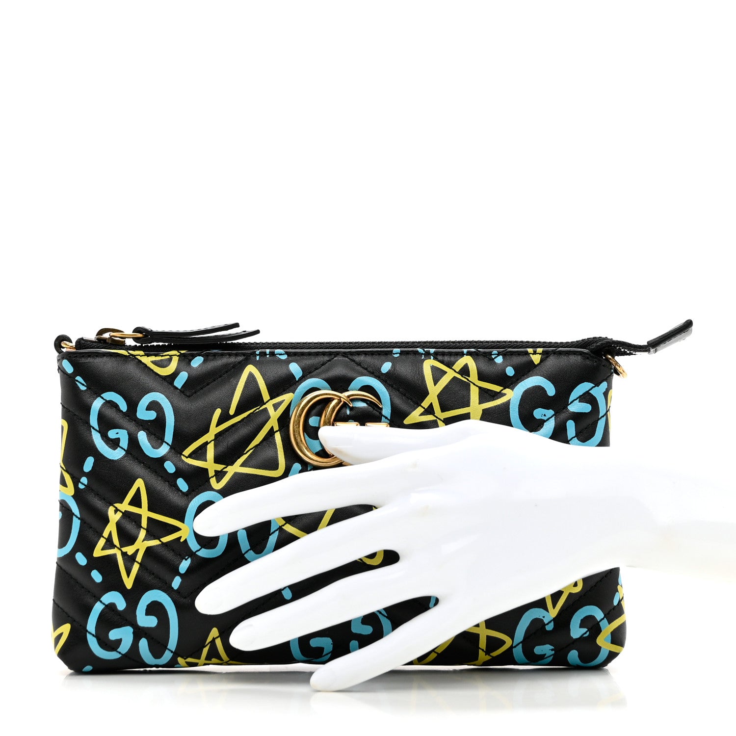 Gucci Calfskin Matelasse Printed Mini GucciGhost GG Marmont Chain Bag Black New Acquamarine 2 of 7